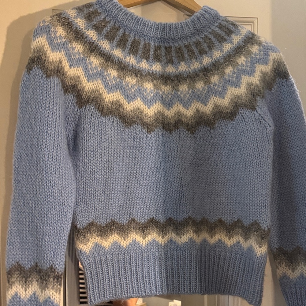 J. Crew Blue and Gray Chevron Sweater